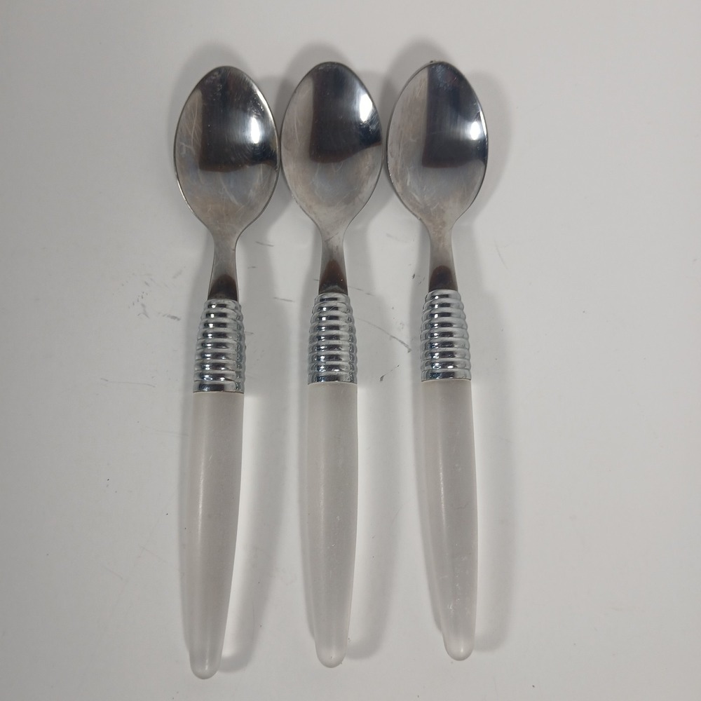 Cambridge Frosted Lucite Stainless Lot Of 3 Flatware Teaspoons